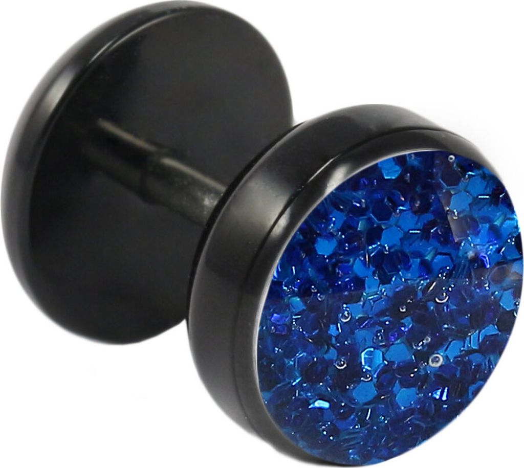Fake Plug Ohrstecker schwarz Glitterline in verschiedenen Farben und Größen Farbe - Dunkelblau Größe - 6 mm