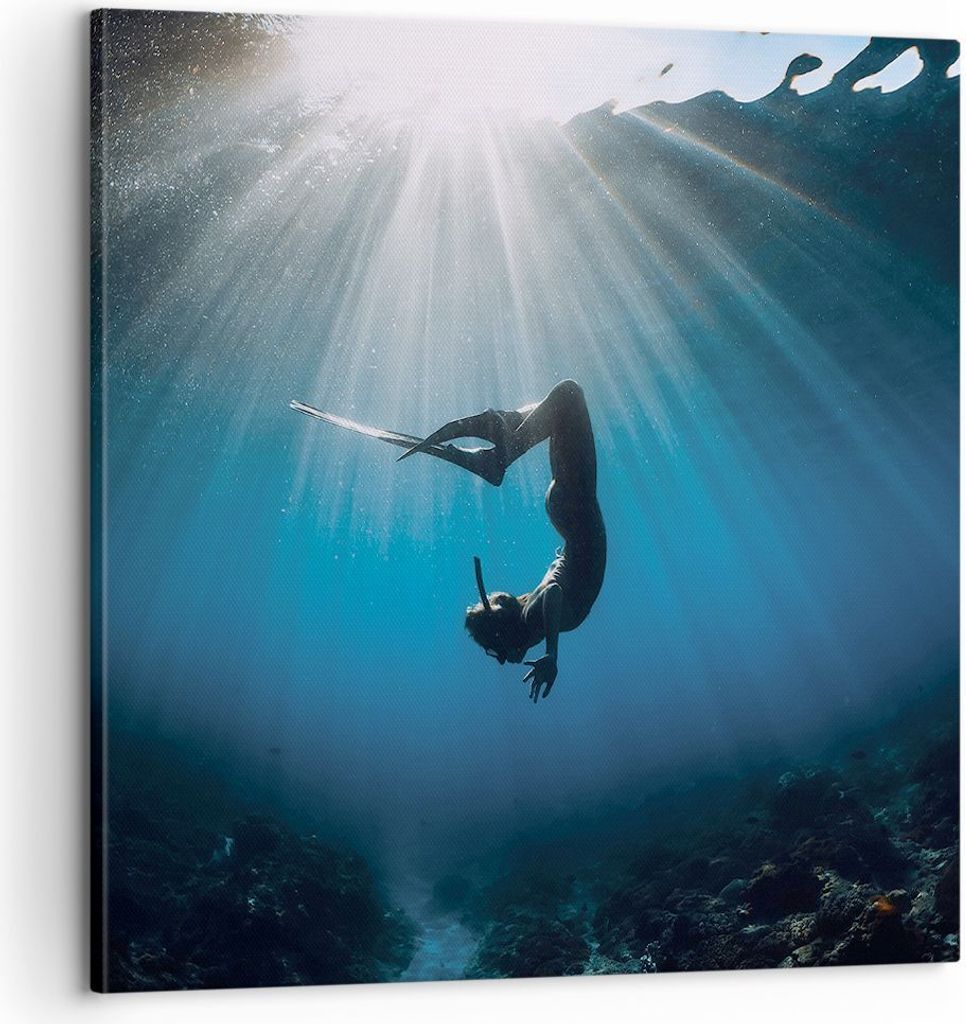 Bild auf Leinwand - Leinwandbild - Einteilig - Flossen Boden Taucher - 60x60cm - Wand Bild - Wanddeko - Wandbilder - Leinwanddruck - Bilder - Wandd...