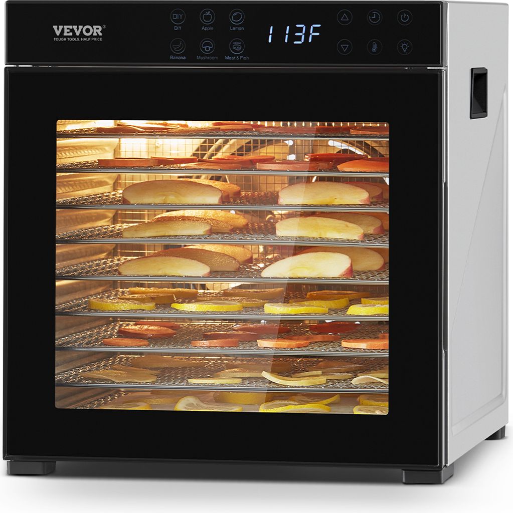VEVOR Dörrgerät Dörrautomat 10 Edelstahlschalen, elektrischer 1000 W Futtertrockner mit einstellbarer Temperatur, Gefriertrockner für Trockenfl...