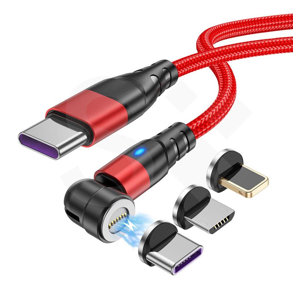 100W Schnellladekabel für Smartphon, Laptop, Tablet, 3 in 1 magnetisches Ladekabel, USB-C, Lightning, Micro USB, USB zu USB-C Adapter 1 Meter rot
