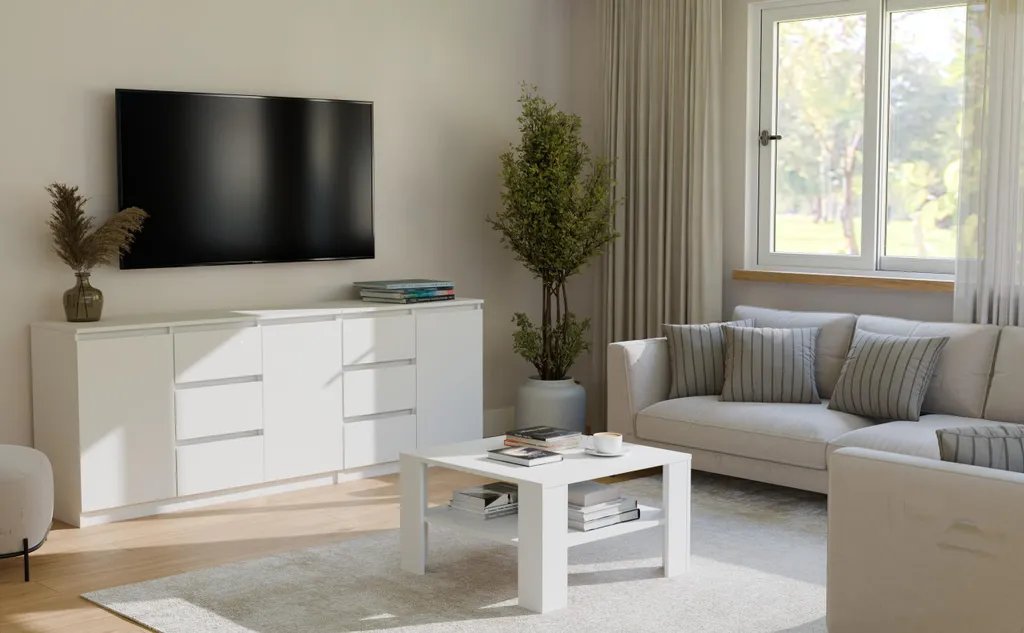 Rangement gain de place TOOMAS - Lot de 2 commodes blanches pour studio - 8