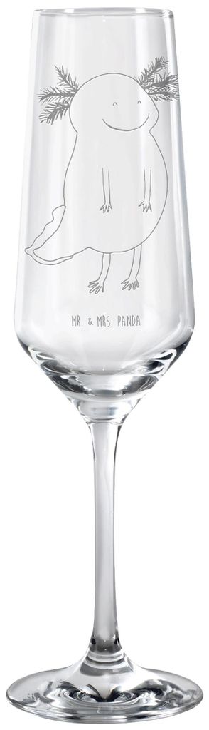 Mr. & Mrs. Panda Sektglas Axolotl Glücklich - Transparent - Geschenk, Glas, graviertes, gut Gelaunt, Lebensfroh, Champagnerglas, Lurch, Schwanzlur...