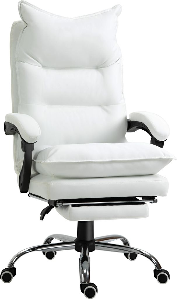 Fortuna Lai Bürostuhl mit Liegefunktion, Schreibtischstuhl mit Fußstütze, höhenverstellbarer Drehstuhl, Rückenlehne, Weiß |