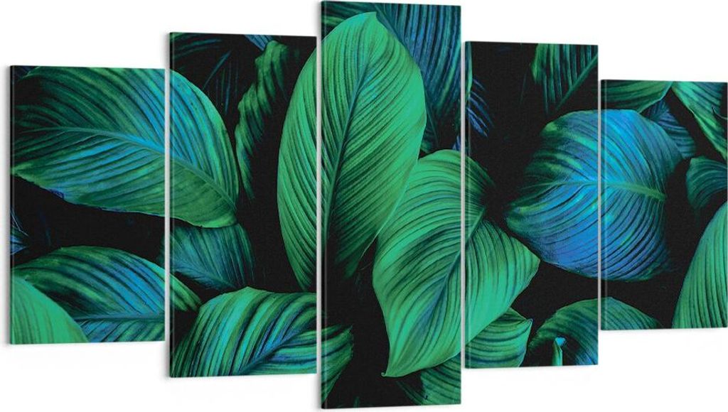 Bild auf Leinwand - Leinwandbild - 5 Teile - Blätter Pflanzen Exotik - 160x85cm - Wand Bild - Wanddeko - Wandbilder - Leinwanddruck - Bilder - Wan...