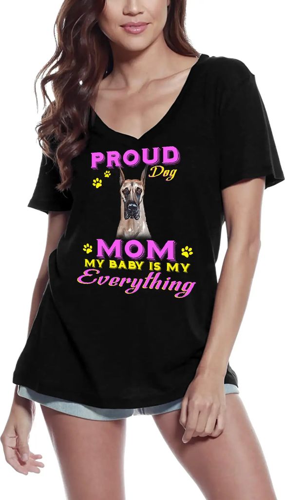 Damen Grafik T-Shirt V-Ausschnitt Stolzer Tag - Doggenmama - mein Baby ist mein Ein und Alles – Proud Day - Great Dane Dog Mom - My Baby Is My