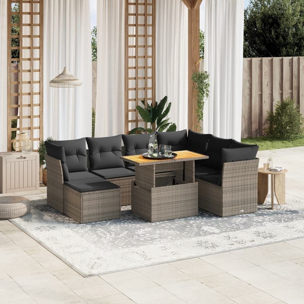 Maison Exclusive - 8-tlg. Garten-Sofagarnitur mit Kissen Grau Poly Rattan