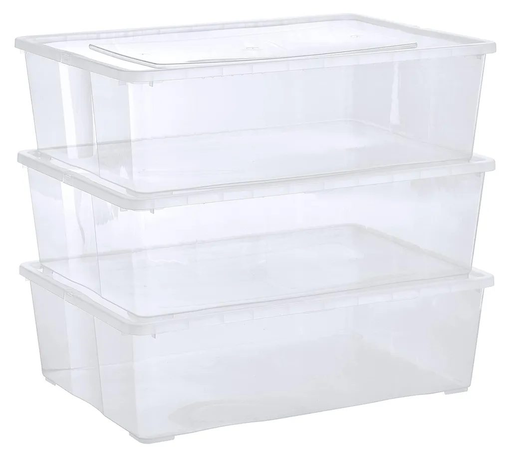 Bac de rangement transparent et empilable 25L avec couvercle x3