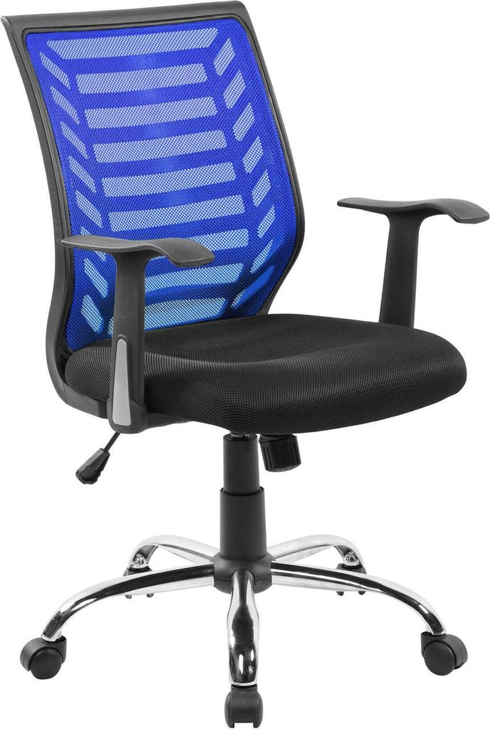 Bürostuhl Dfann, Mesh-Arbeitsstuhl mit Armlehnen, Ergonomischer Bürositz, 59x60h93/103 cm, Schwarz und Blau