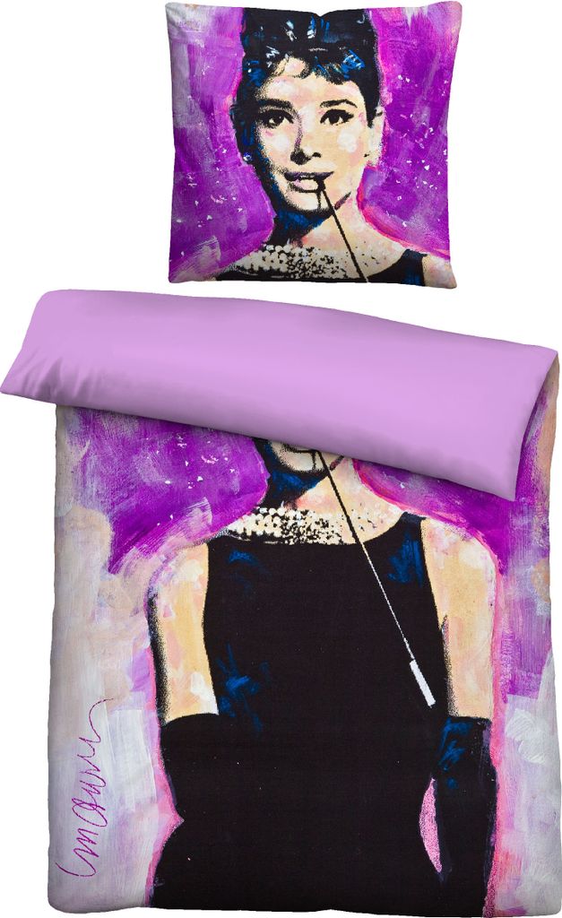 SID MAURER Mikrofaser Bettwäsche 0561804 AUDREY HEPBURN color: viola, size: 1x 135x200 cm + 1x 80x80 cm
