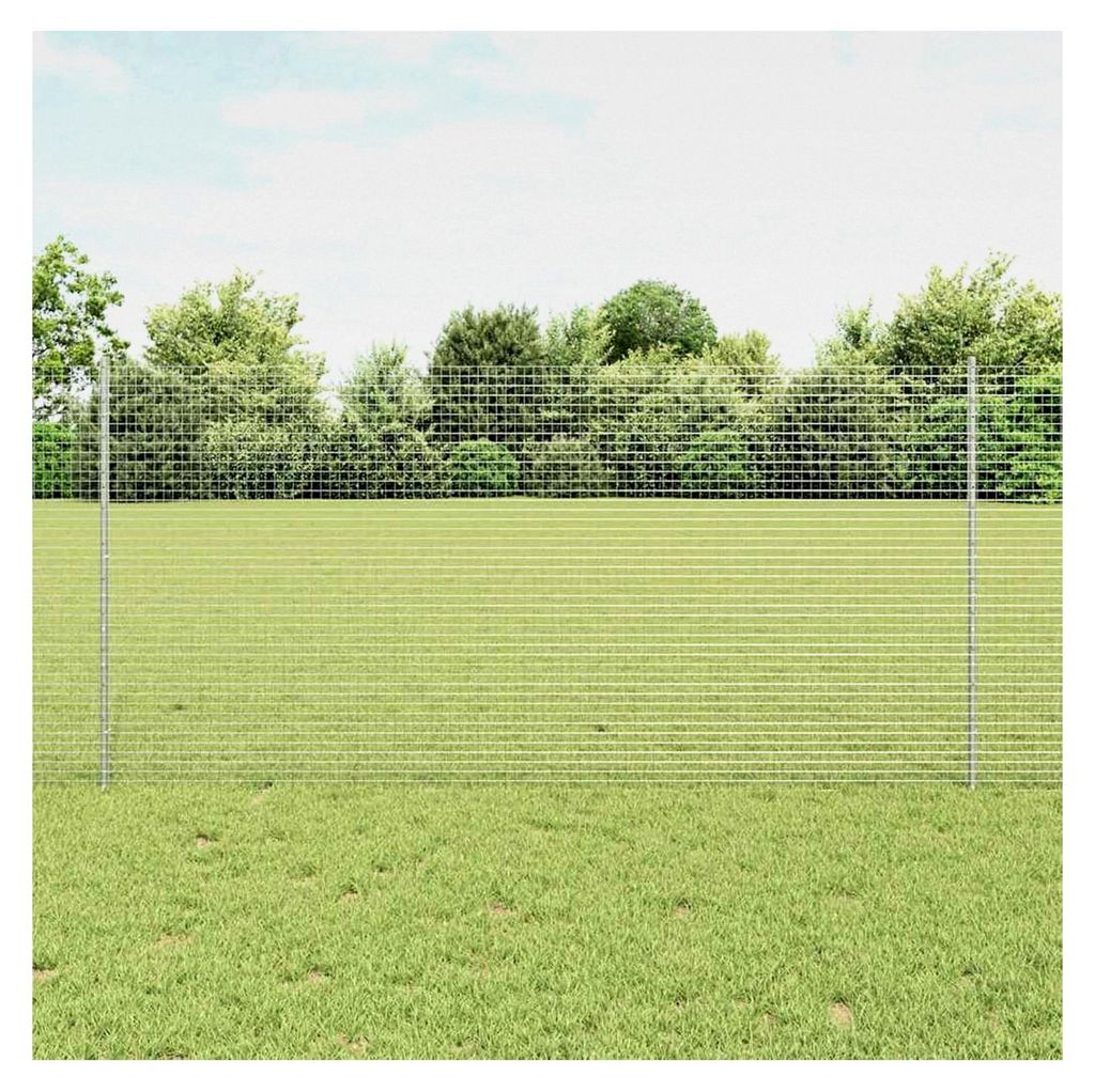 Schweißdrahtzaun mit 10 U-Pfosten Silber 1,2x10 m Stahl, Mobiler Gartenzaun für Hof und Hühner- sowie Kaninchengehege