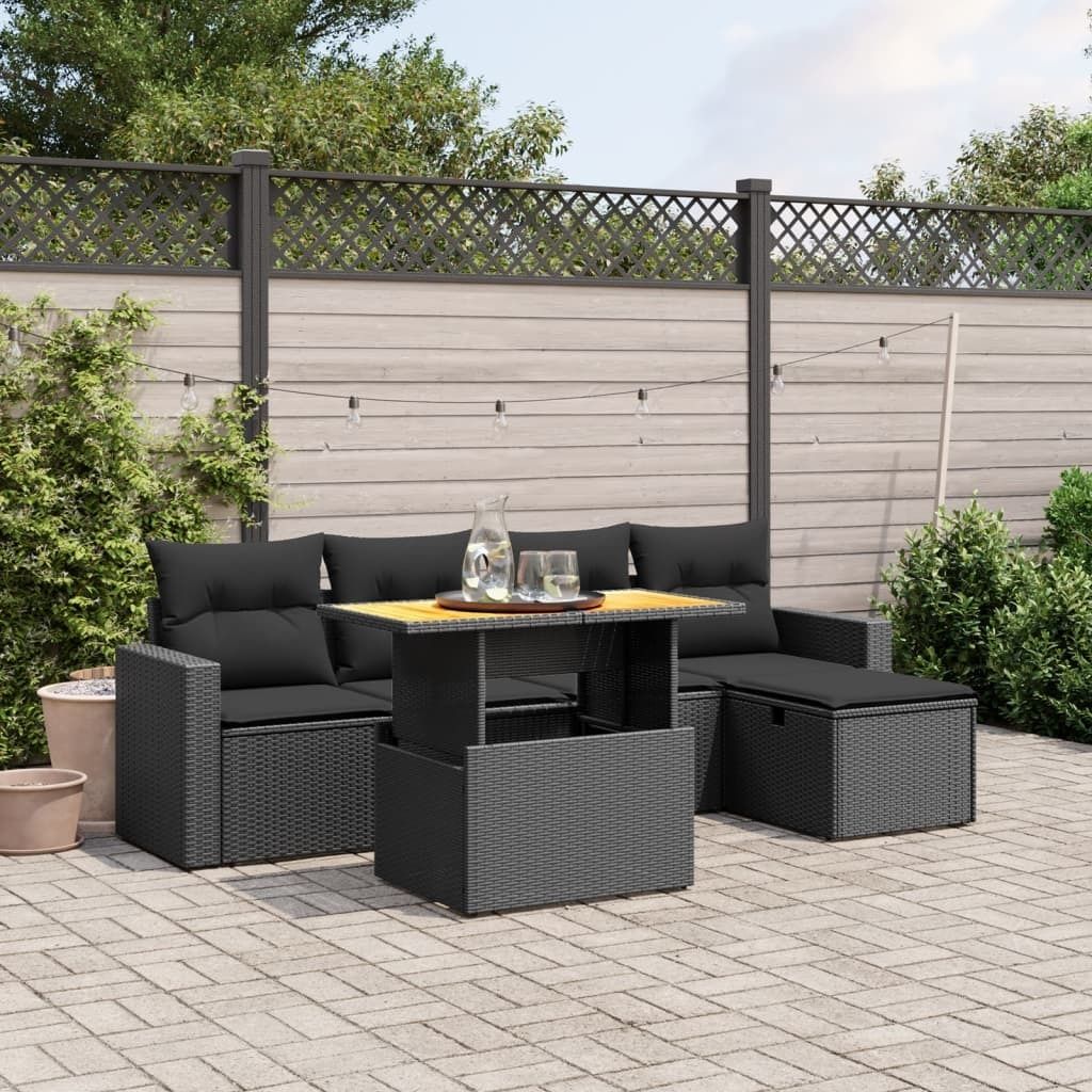Design 6-tlg. Garten-Sofagarnitur mit Kissen Schwarz Poly Rattan, Gartenmöbel-Sets 2024 Neu