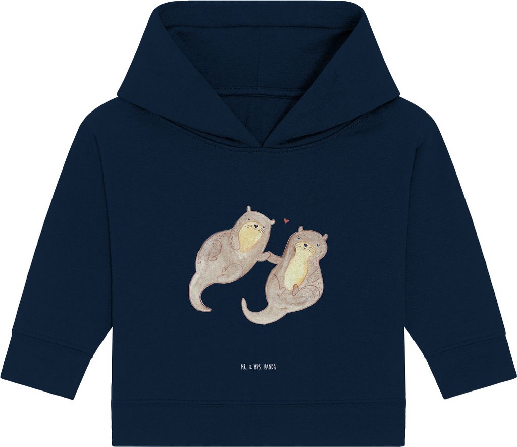 Mr. & Mrs. Panda Organic Baby Hoodie Otter Hände halten 12. - 18. Monat - French Navy - Geschenk, glücklich, Liebe, Paar, Verliebt, Kapuzensweats...