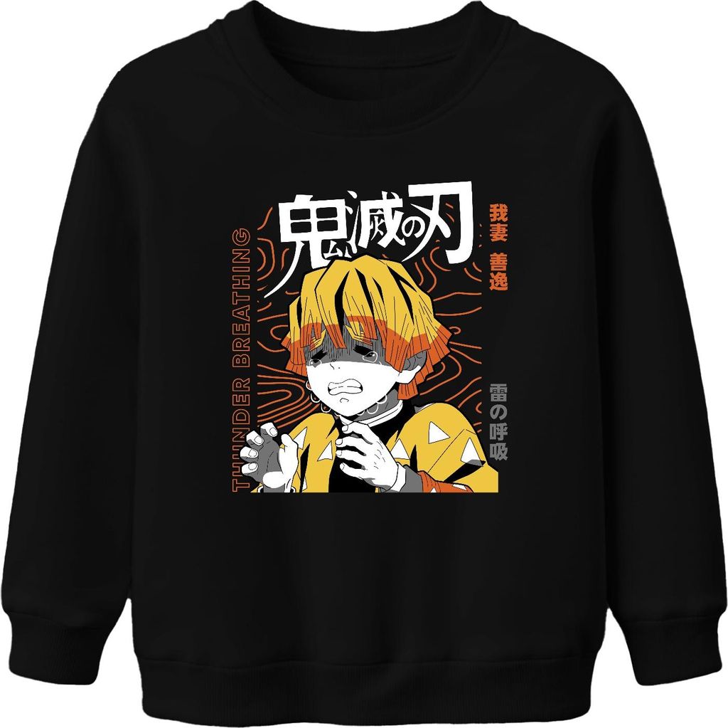 Zenitsu Demon Slayer Anime Manga weinend Blitz Geschenk Japan Y2K Streetwear Uni Kinder Sweatshirt Pullover, Schwarz, 116