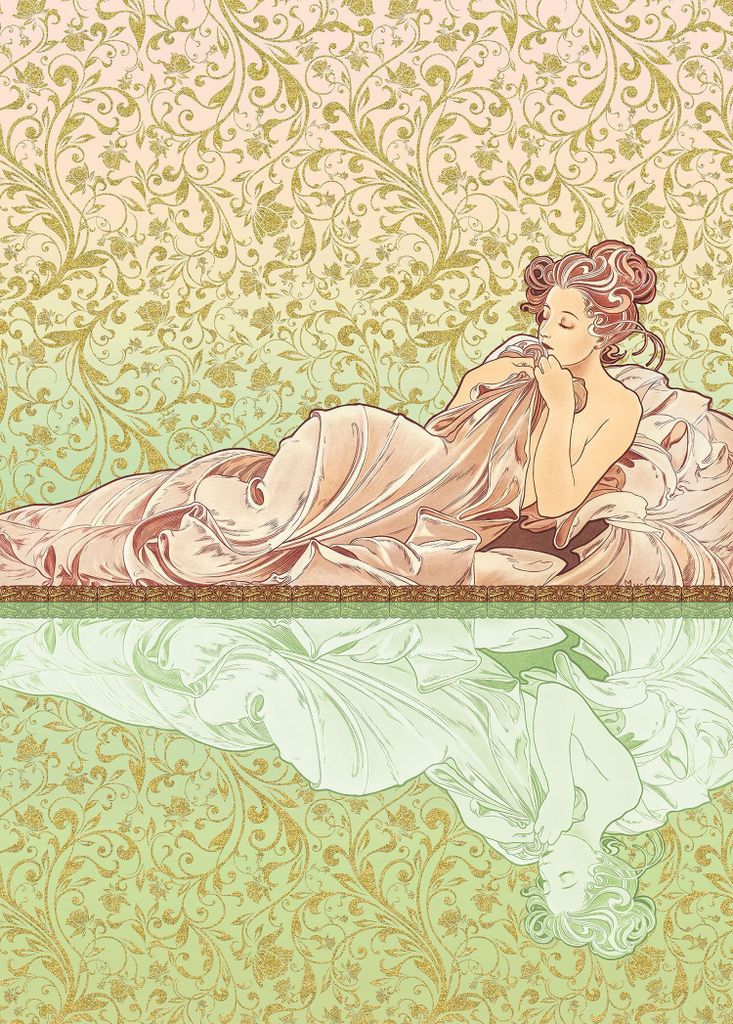 Sanders & Sanders Fototapete Jugendstil Grün und Altrosa 200 x 280 cm