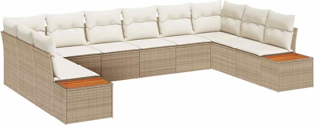 Gartensofa-set mit Kissen 10 pcs Beige Poly Rattan