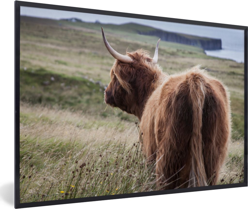 MuchoWow Gerahmtes Poster Schottische Highlander - Natur - Meer 90x60 cm - Poster mit Schwarzem Bilderrahmen Wandposter Rahmen Foto Bilder - Foto...