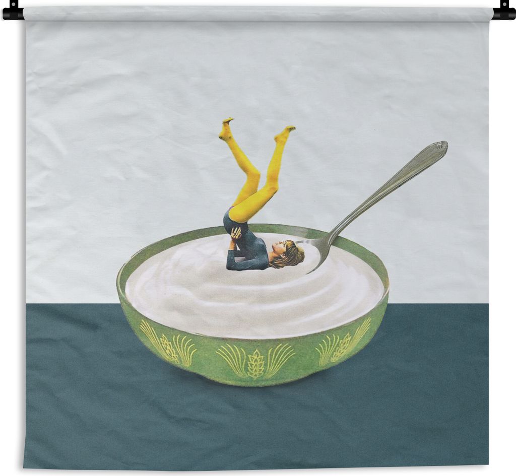 MuchoWow Wandteppich Wandbehang Joghurt - Yoga - Retro 150x150 cm Tapisserie Dekoration Wandtuch - Wohnaccessoires - Modernes
