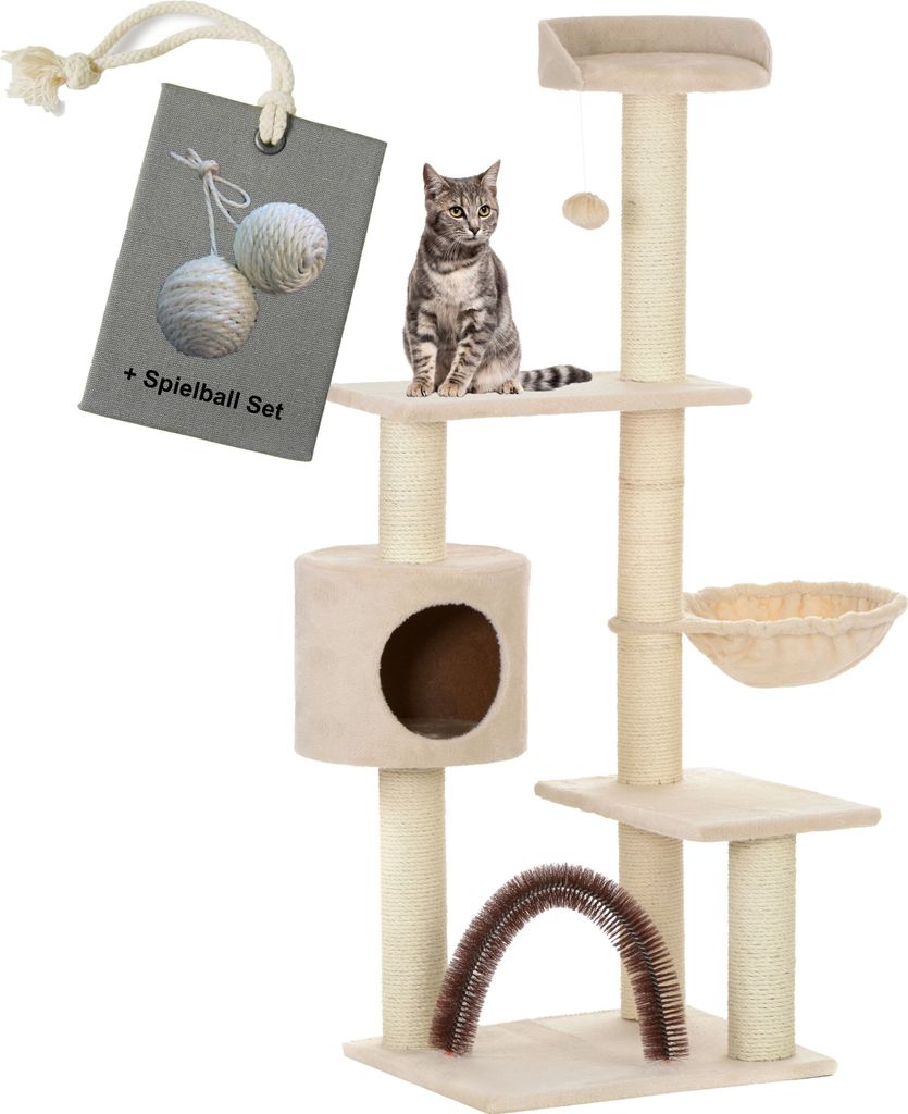 Katzenkratzbaum Kratzbaum für Katzen Utah, inkl. 2 Spielkugeln, Farbe:beige