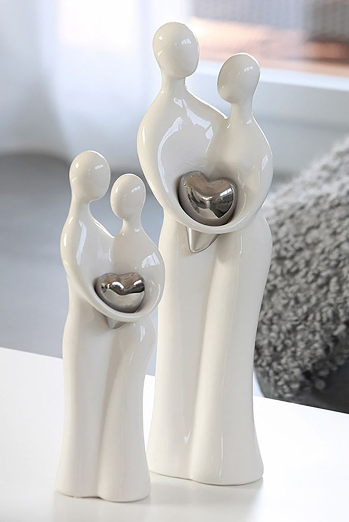 Gilde Figur, Paar, "Paar", Herzmotiv, Keramik, weiß, VE 2, Immagine del prodotto 