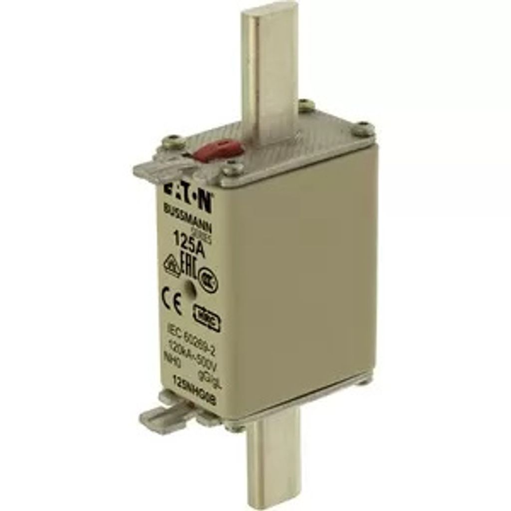 Eaton Sicherungseinsatz, Niederspannung, 125 A, AC 500 V, 120 kA, NH0, gL/gG, IEC, Doppelkennmelder, spannungsführende Grifflasche 125NHG0B