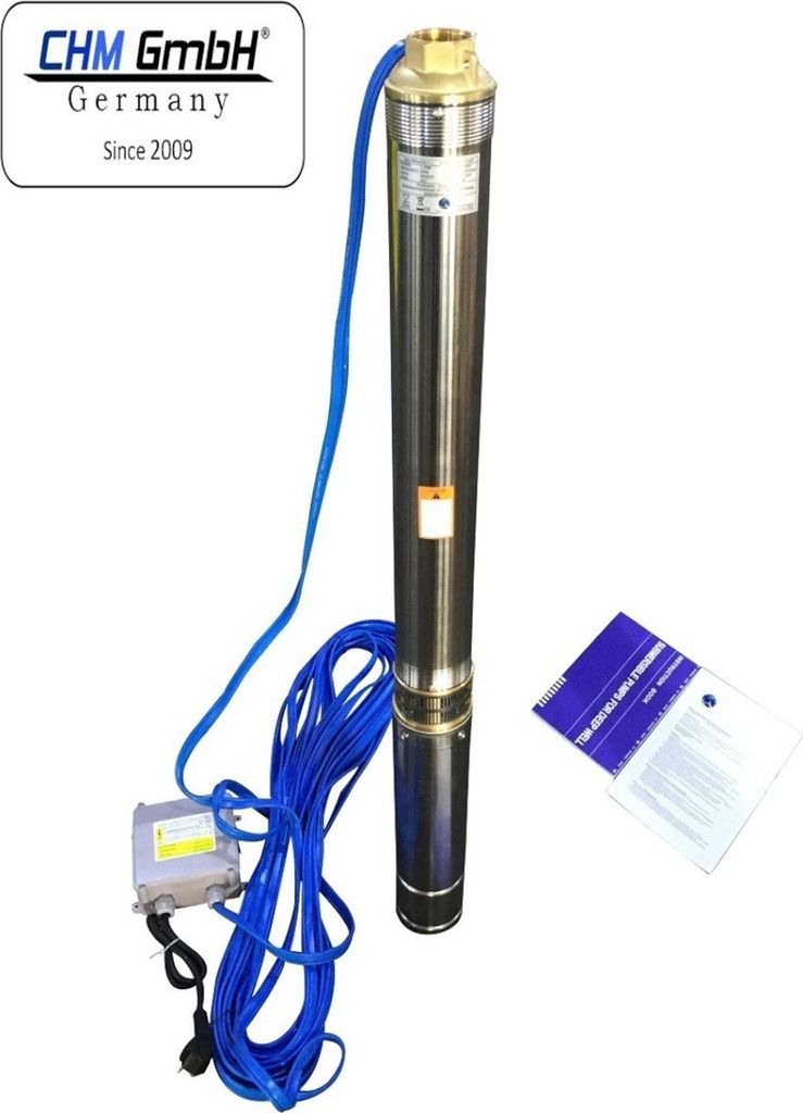 CHM GmbH Tiefbrunnenpumpe 3 Zoll Sandverträglich 0,75 kW 3780 l/h u. Motorschutzschalter
