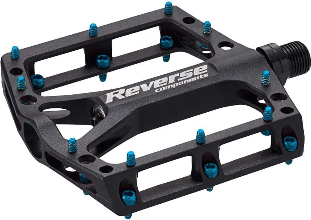 Pédales plates VTT Reverse Black ONE noires et bleues pour vélo Freeride