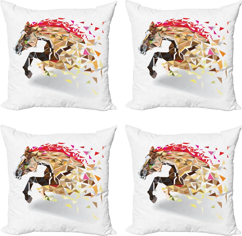 ABAKUHAUS Diamant Kissenbezug Set (4 Stück), Abstrakte Kunst Wild Horse, Moderner Doppelseitiger Digitaldruck, 60 cm x 60 cm, Tan Rotbraun