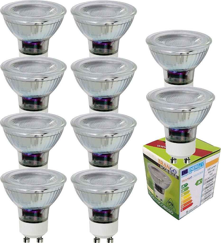 10er Pack 5 Watt GU10 LED Leuchtmittel in 3 Stufen dimmbar KALT-WEIß 6000K