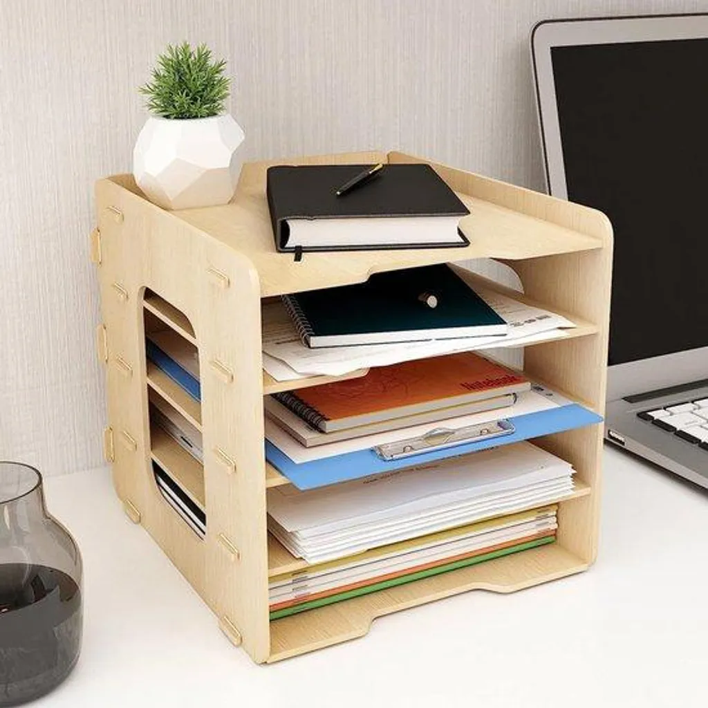 Boîte aux lettres de bureau en bois 5 étages pour dossiers format A4