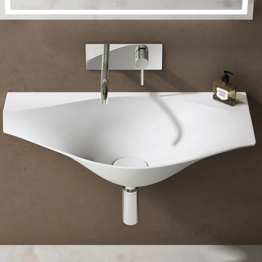Lavabo Suspendu Blanc Mat 80cm Solid Surface Résistant Colossum816 - 2