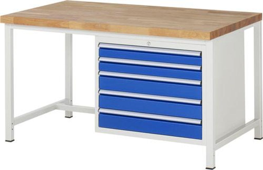 Werkbank mit 5 XL Schubladen - Vollauszug - 90:2 / 120:3 - 840 x 1.500 x 900 mm (HxBxT) - Traglast 1.250 kg - Buche