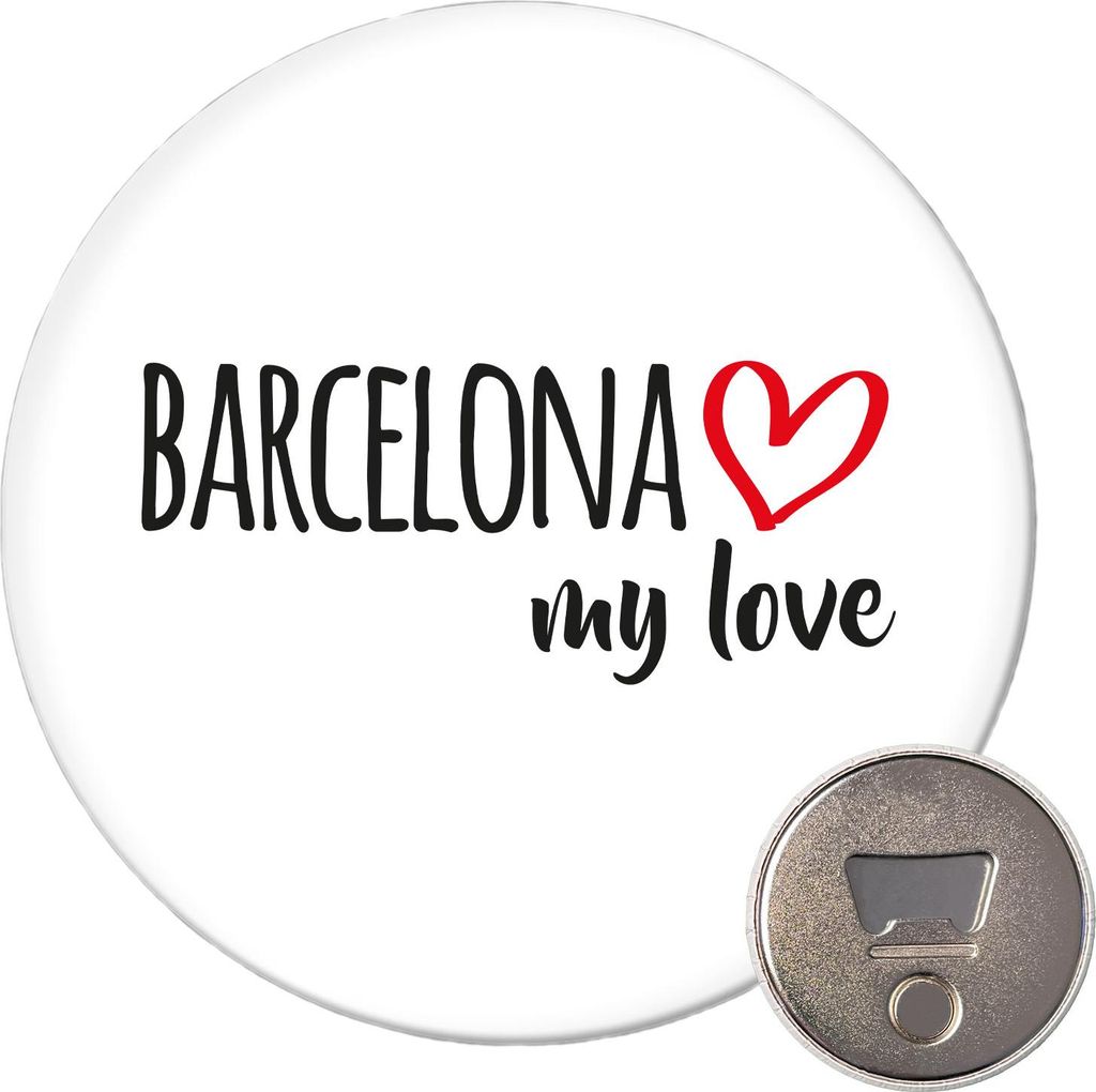 Huuraa Magnet Barcelona my love 59mm Kühlschrankmagnet rund Flaschenöffner Geschenkidee