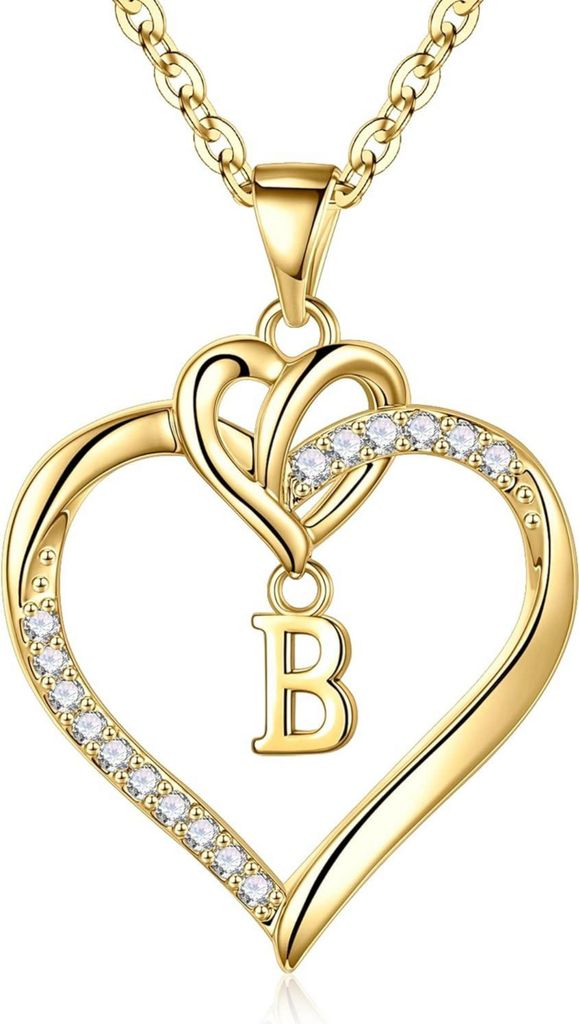 TINGN 14K gouden/witgouden hartvormige letterketting met Productafbeelding 