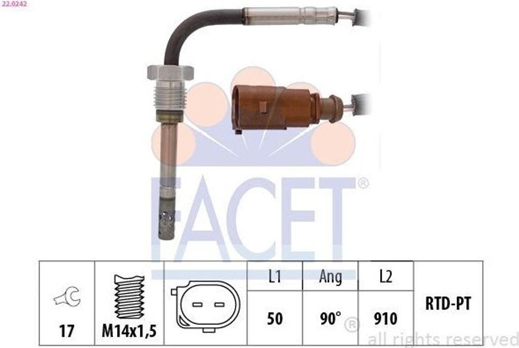 FACET 22.0242 Abgastemperatursensor für VW Touareg (7LA, 7L6, 7L7) M14x1,5