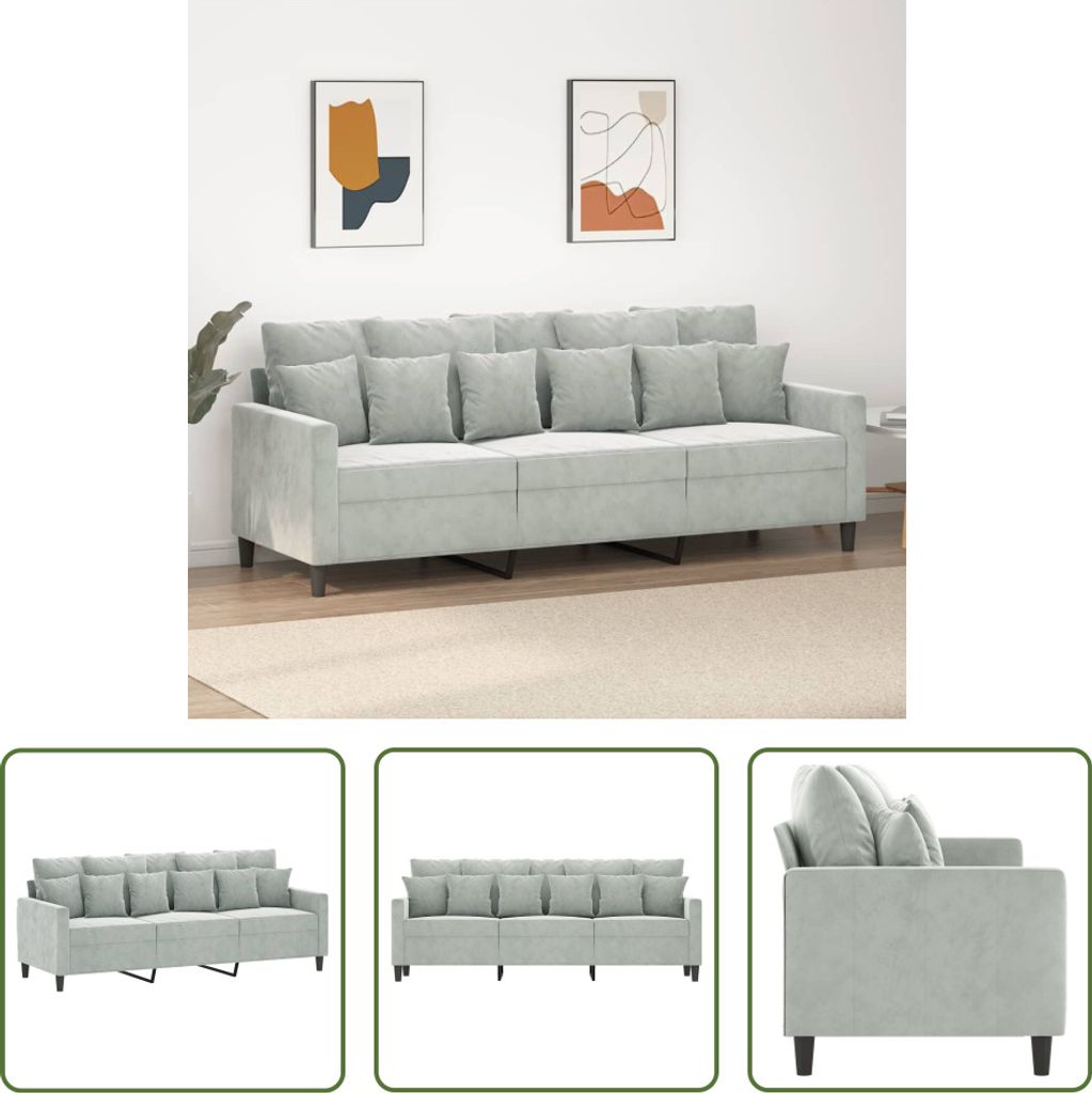 The Living Store 3-Sitzer-Sofa Hellgrau 180 cm Samt
