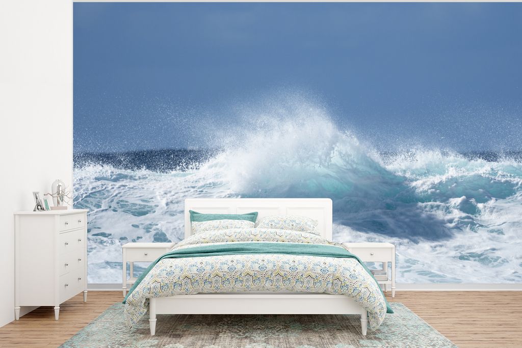 MuchoWow Fototapete für Wohnzimmer oder Schlafzimmer Wandtapete Vinyl Motivtapete Blaue Wellen auf den Kanarischen Inseln - 375x280 cm - Schlafz...