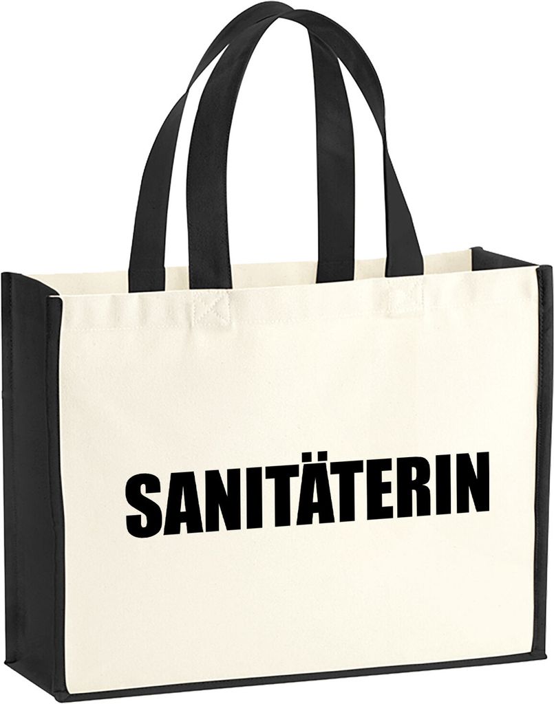 Huuraa Jutetasche Sanitäterin Schriftzug 21 Liter Black Jute und Baumwolle Einkaufstasche Geschenkidee