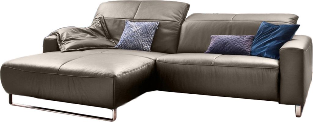 KAWOLA Sofa YORK Leder Life-line bisquit Rec links Fuß Metall Chrom matt