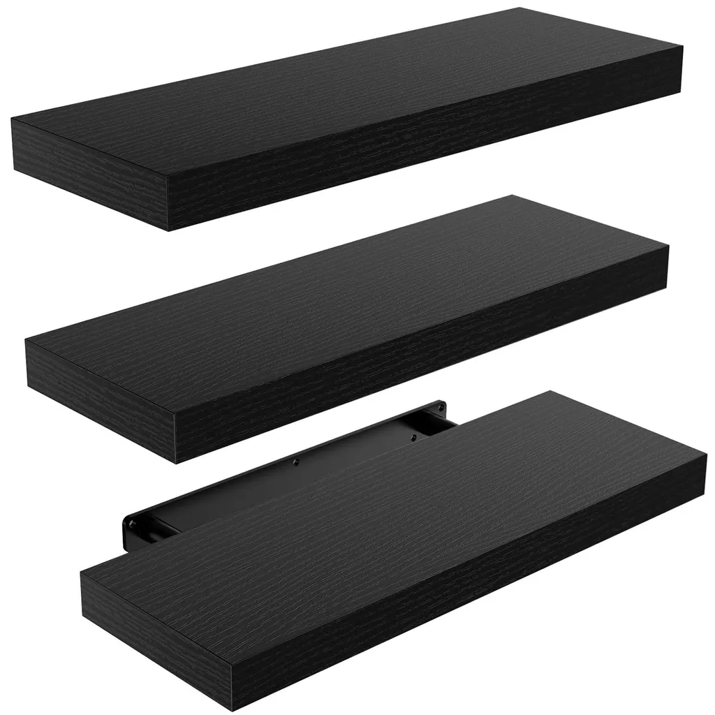Étagère murale charge 10kg robuste noire 40x14cm lot de 3 gain de place
