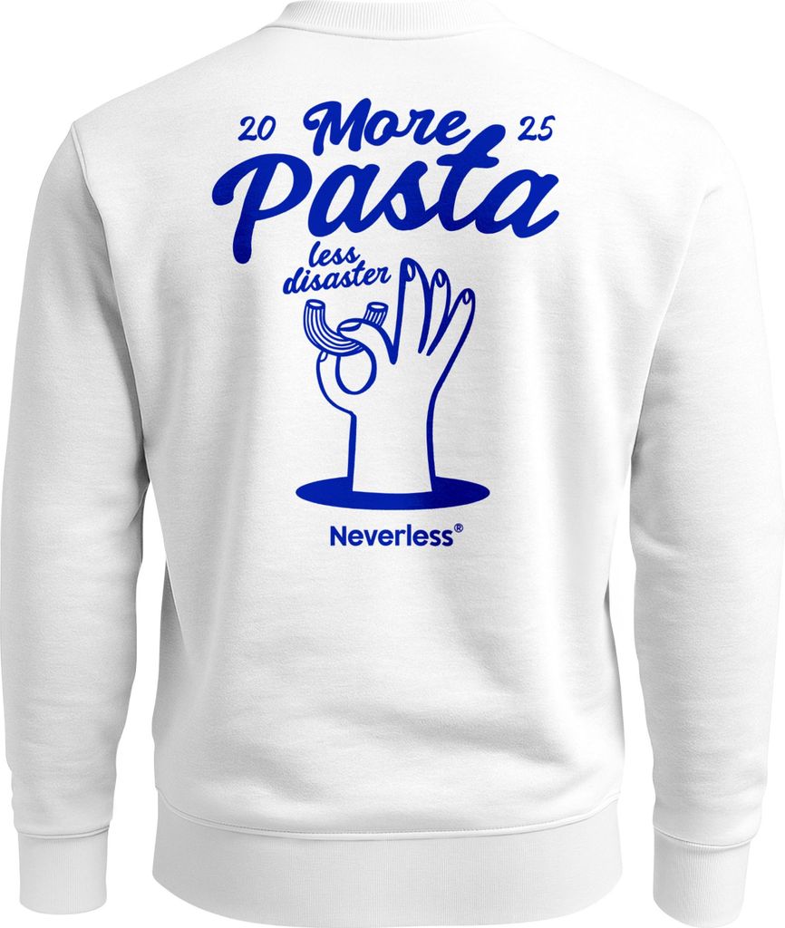 Sweatshirt Herren Pullover mit Backprint More Pasta Less Disaster Nudel Design Retro Fashion Streetwear Neverless