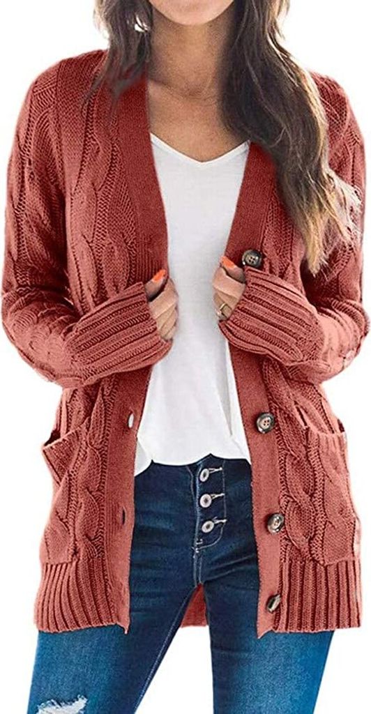 ASKSA Damen Strickjacke Strickpulli Langarm mit Taschen Produktbild 