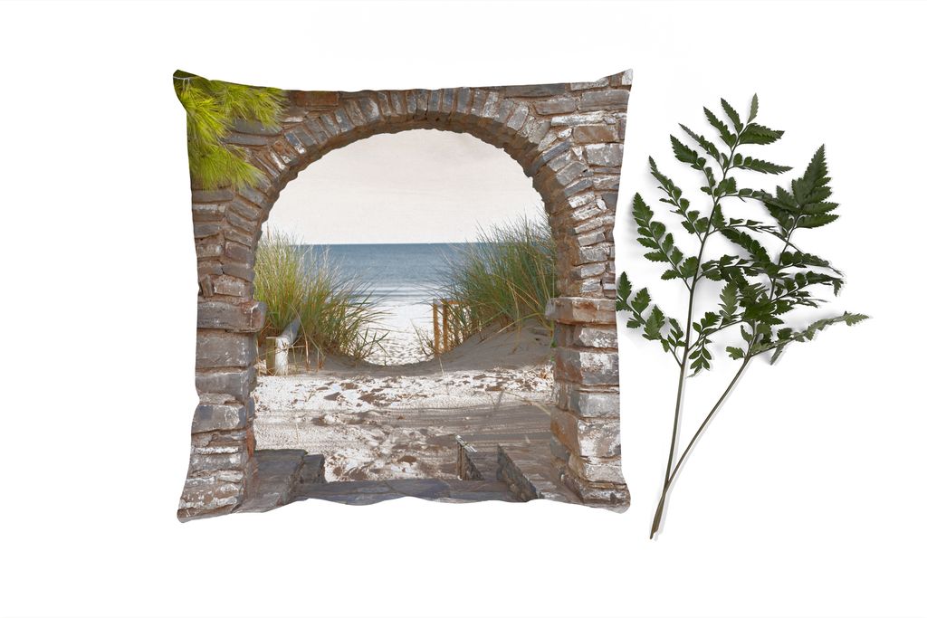 MuchoWow Zierkissen Sofakissen Wohnzimmer Dekokissen 45x45 cm Aussicht - Strand - Düne - Pflanzen - Schlafpolster - Polster für das Sofa