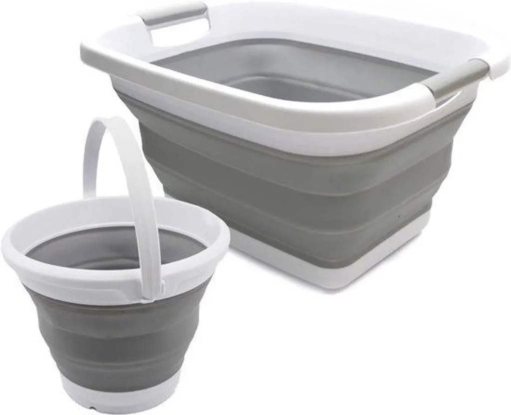 Bac à vaisselle et seau pliable 55L : gagnez de la place en gris