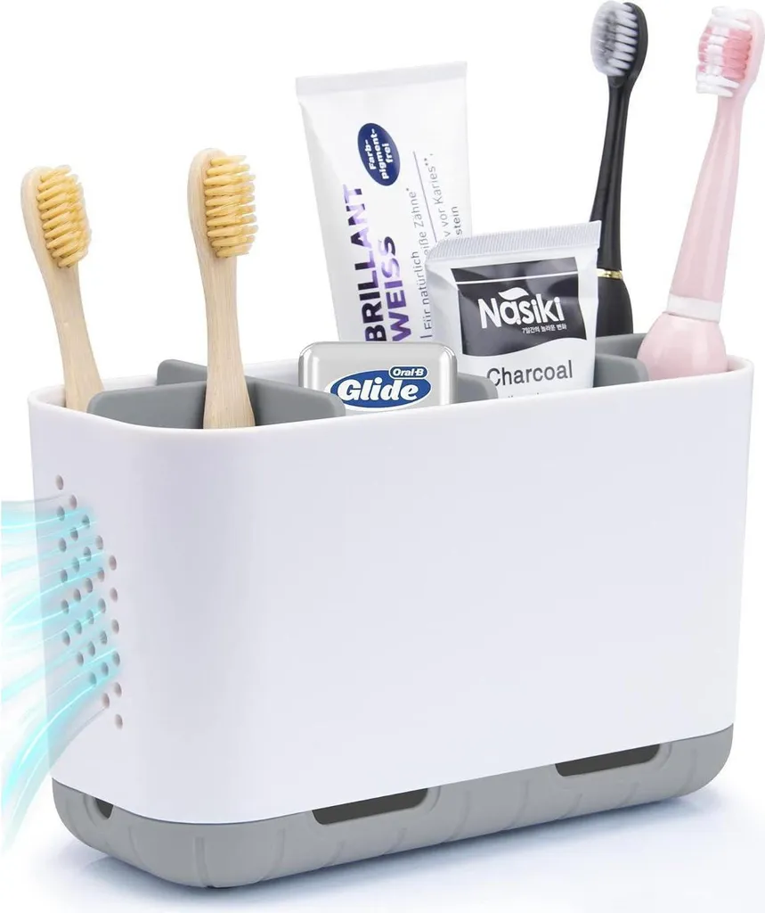 Porta Spazzolini Elettrici Da Bagno – Organizer Modulare Con 11 Scomparti, Piedini Antiscivolo, Montaggio A Parete O Appoggio, Per 4 Spazzolini E 6 Testine - 4