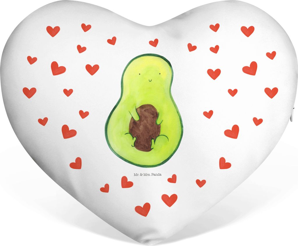 Mr. & Mrs. Panda Dekokissen Avocado Kern - Weiß - Geschenk, Kuschelkissen, dekoartikel, Liebe Kissen, Herzkissen, Lächeln, Spruch Leben, Sofakiss...
