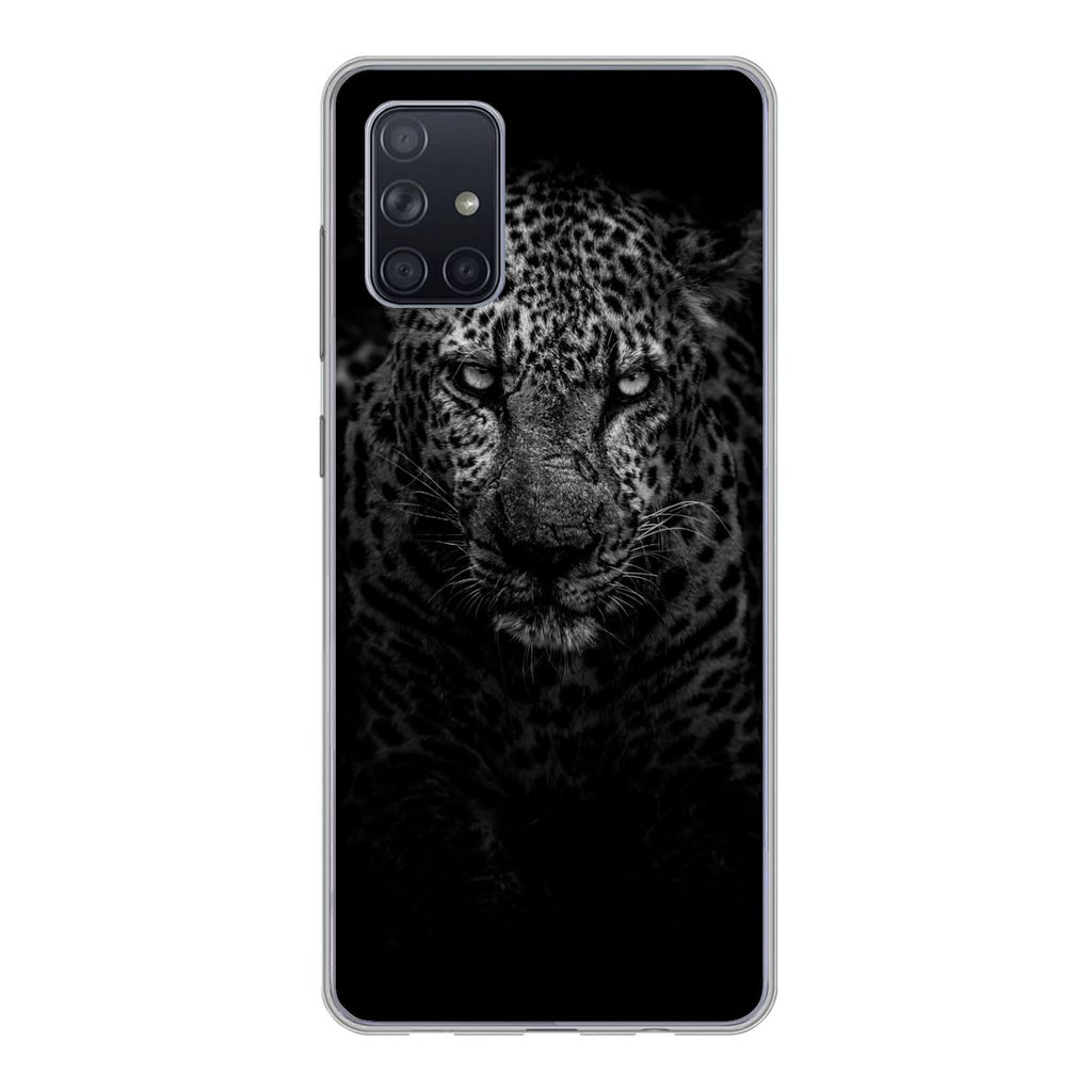 MuchoWow Handyhülle Schutzhülle Hülle für Samsung Galaxy A51 Leopard - Schwarz - Weiß Silikon Softcase Handy Hülle - Schutzabdeckung