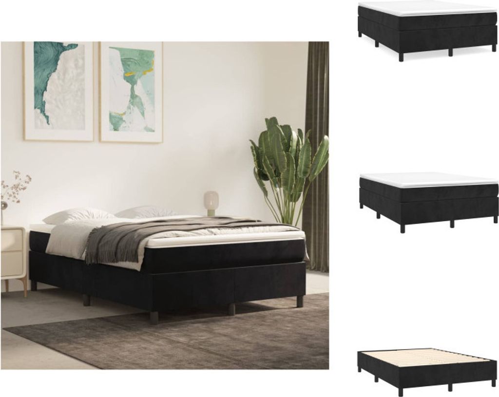 vidaXL Boxspringbett mit Matratze Schwarz 140x190 cm Samt - Betten & Bettgestelle