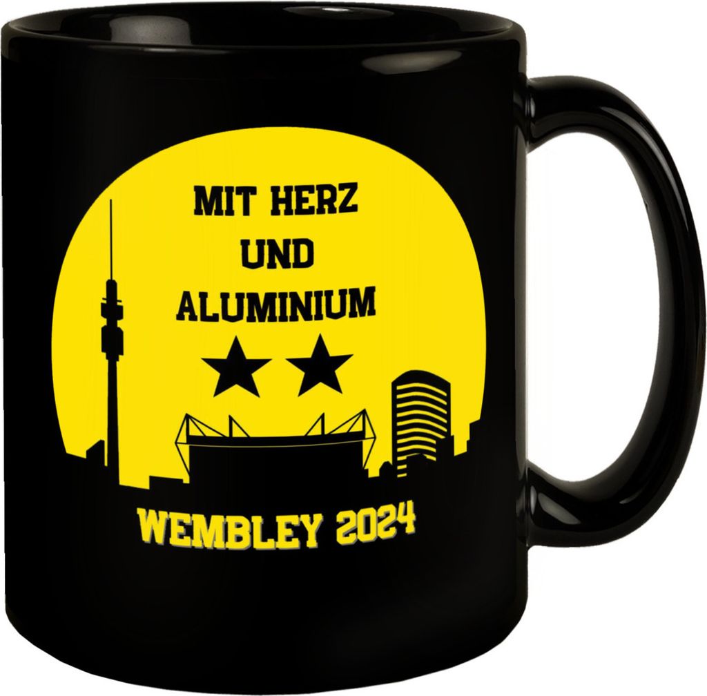 Dortmund Finale Wembley 2024 Tasse in Schwarz mit Spruch Mit Herz und Aluminium
