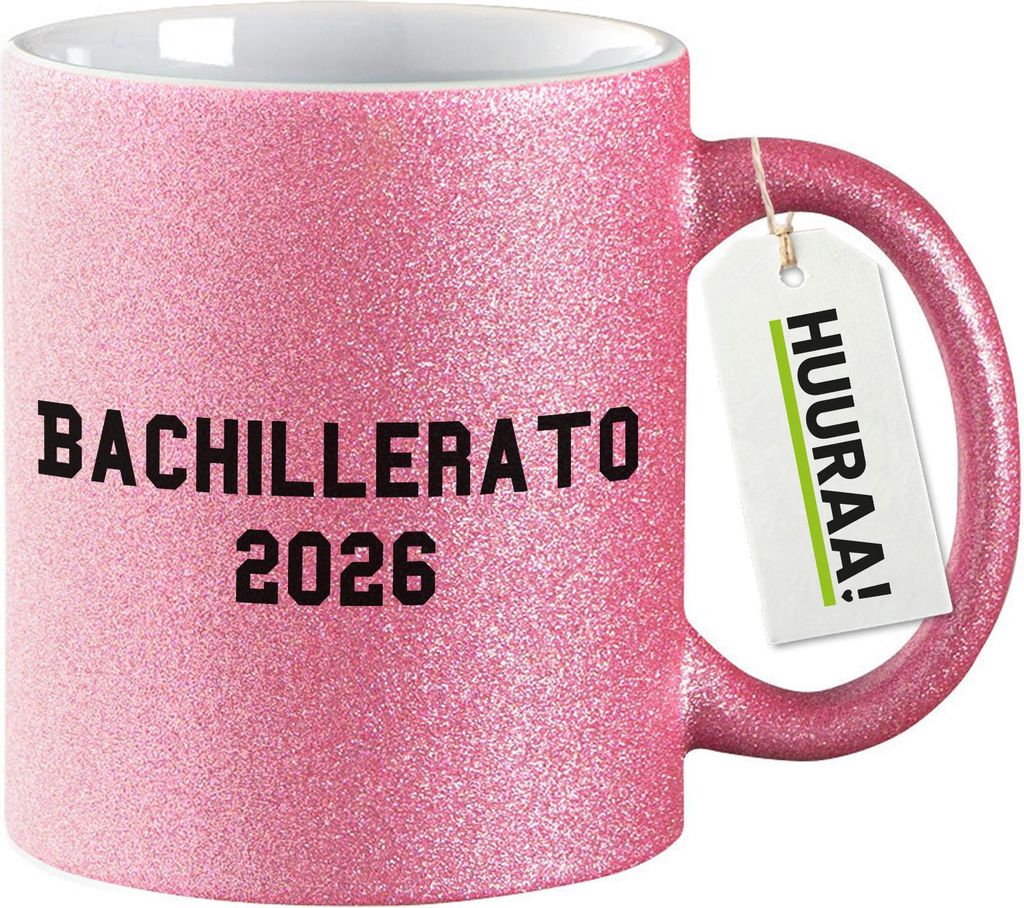 Huuraa Glitzertasse Bachillerato 2026 Abschluss Spanien 330ml Pink Keramik Kaffeebecher Geschenkidee
