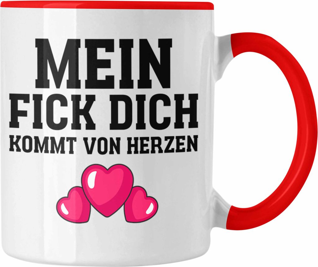 Trendation - Mein F Dich Kommt Von Herzen Lustige Tasse mit Spruch Büro Kollege Kollegin Witzige Kaffeetasse (Rot)